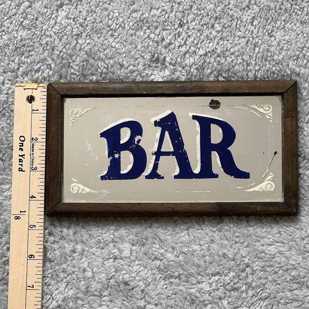 Vintage Wallace Berrie BAR Sign Framed Wood Glass Wall Plaque 1970s USA